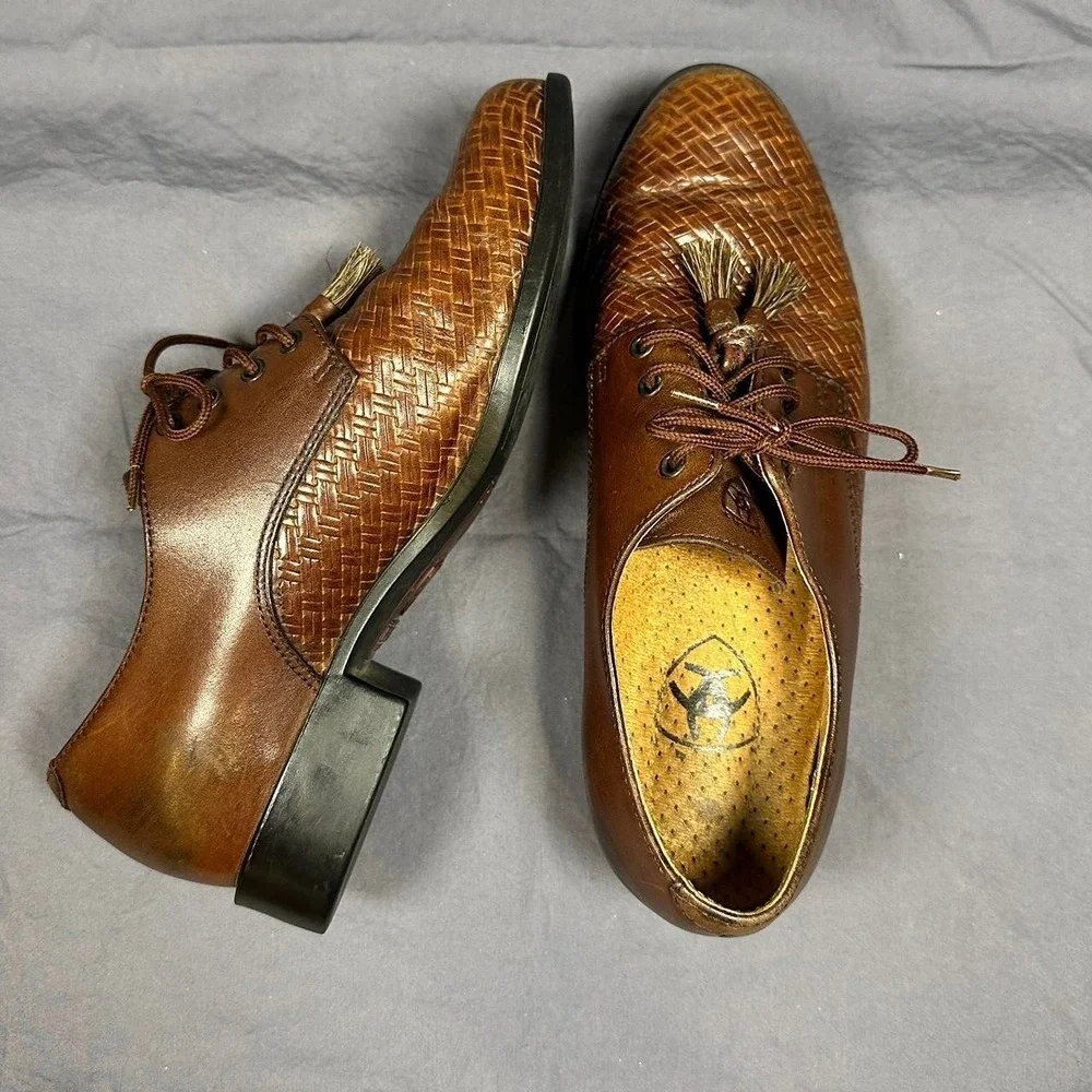 Ariat Brown Woven Leather Oxford Tassel Shoes Women's 7.5B  Western Boho